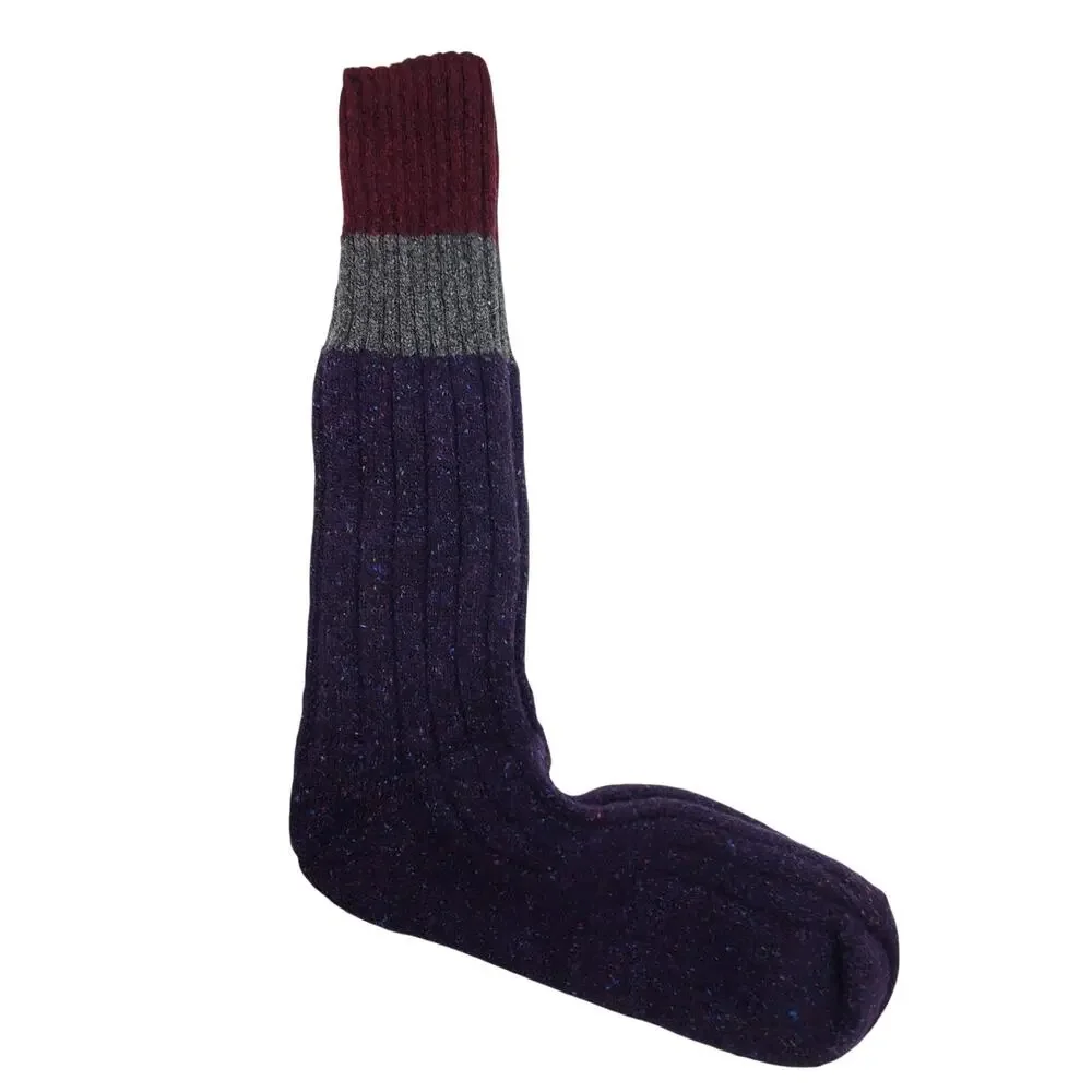 Silk Wool Cashmere Crew Socks Mens Soft Knit Plum Stripe Casual NWT Large 10-13